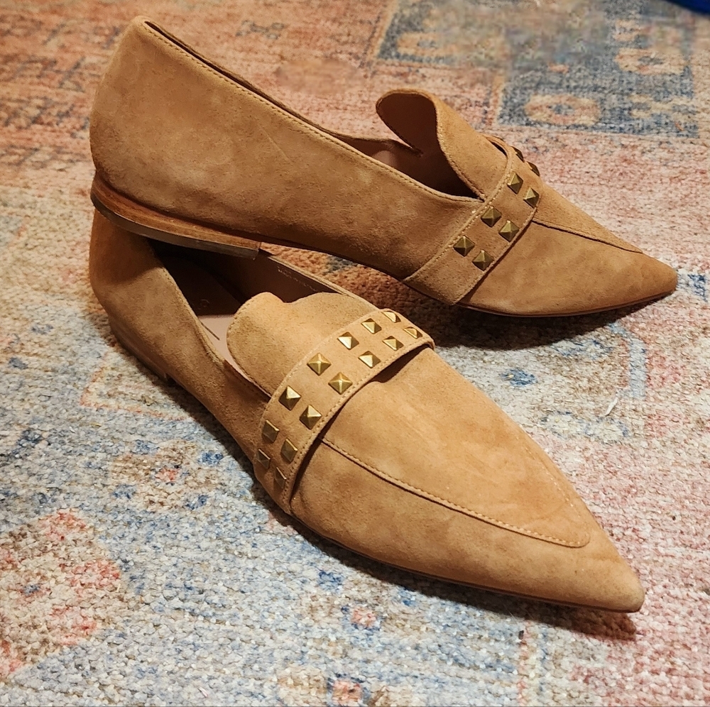 Paolo Tan Suede Pointed Loafer with Gold Studs